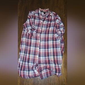 Ashley Stewart Plaid Duster - Red, Blue, White